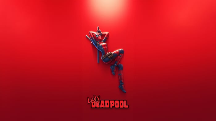 Lady Deadpool Posing on Red Background