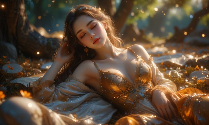 Woman Dreaming in Enchanted Grove
