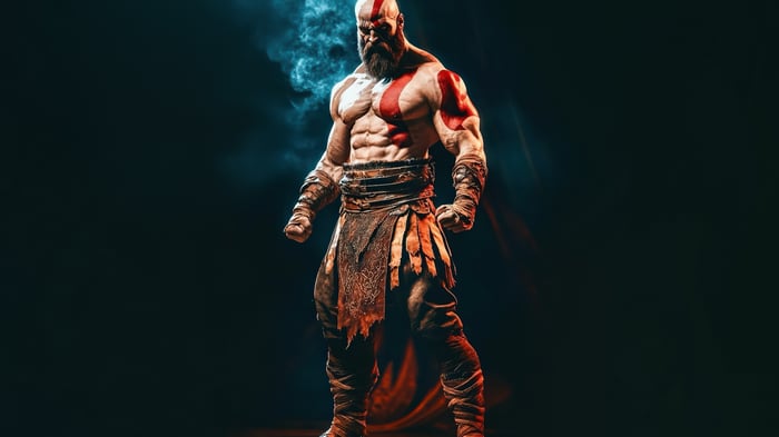 Kratos from God of War with red markings
