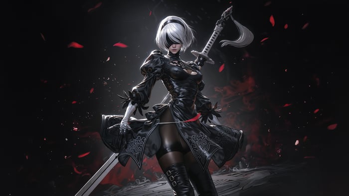 2B from NieR: Automata holding a sword