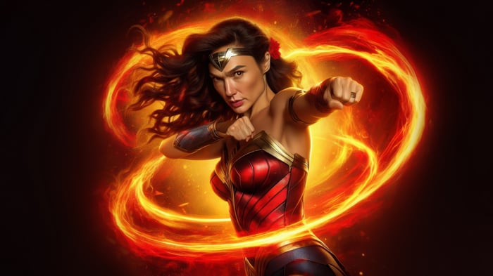 Wonder Woman in fiery energy