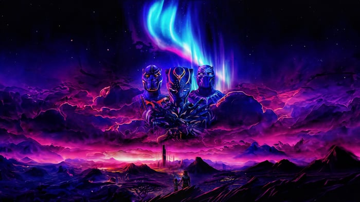 Black Panther Characters Under Aurora Borealis