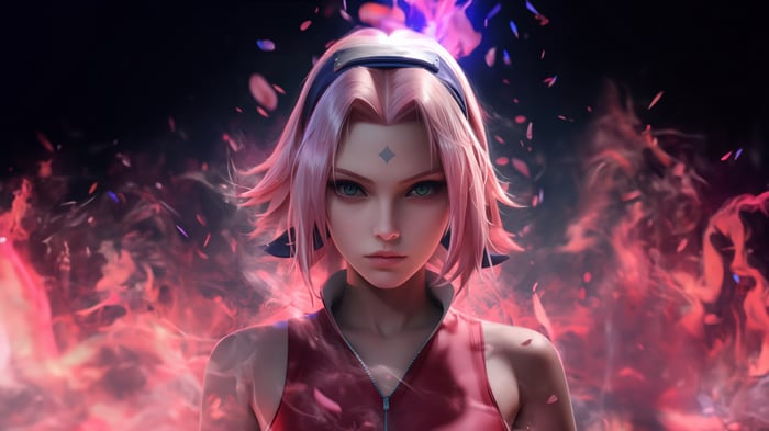 Sakura Haruno in a fiery, dark background