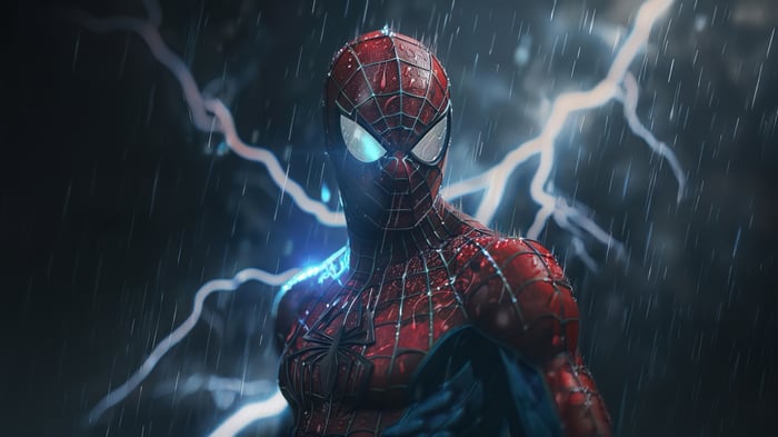 Spider-Man in the Rain with Lightning