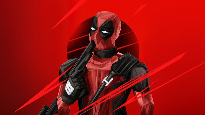 Deadpool with a Gun on Red Background