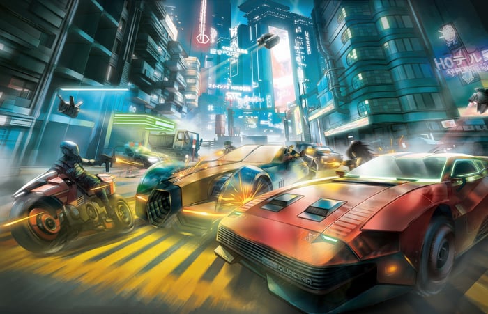 Cyberpunk 2077 Car and Bike Chase in Neon City