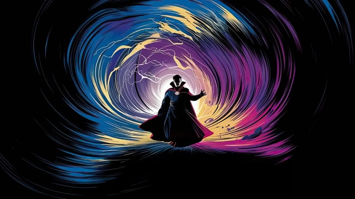 Doctor Strange in a swirling portal