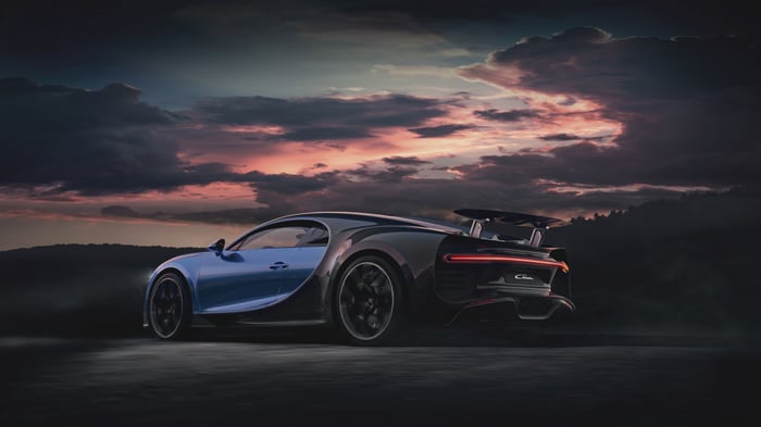Bugatti Chiron with a large rear spoiler