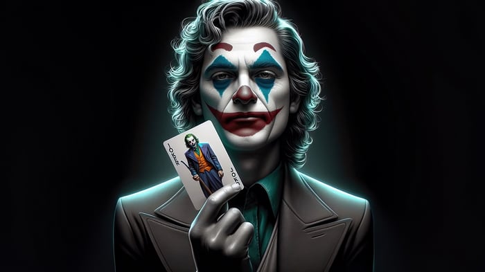 The Joker holding a Joker card