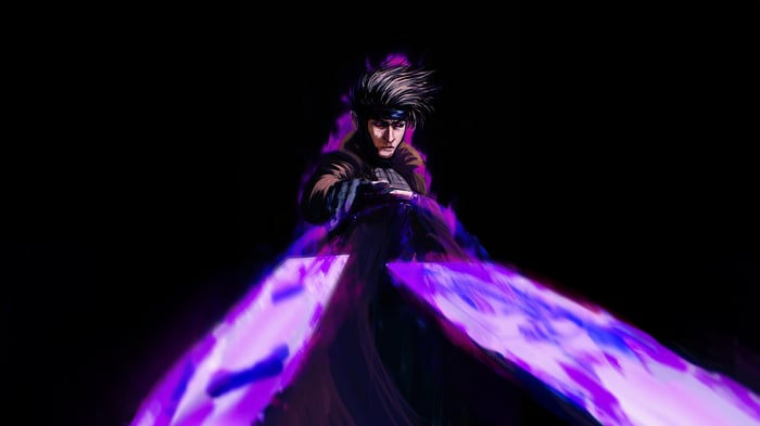 Gambit with purple energy swords