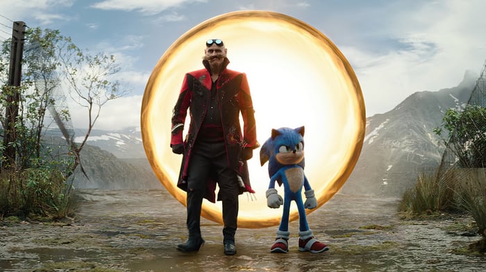 Dr. Robotnik and Sonic in front of a portal