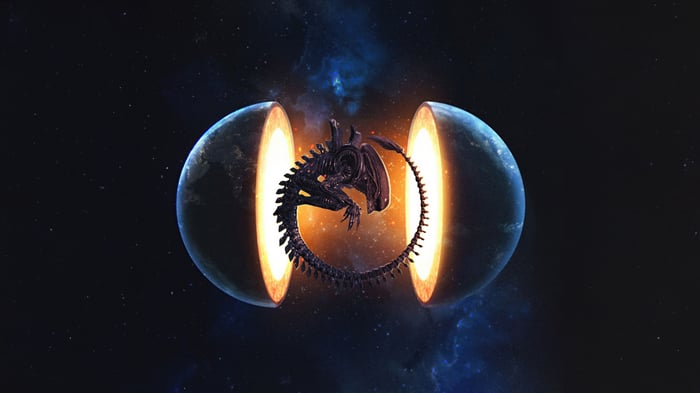 Alien Xenomorph Emerging from a Cracked Planet