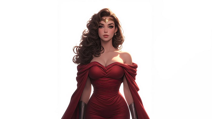 Wonder Woman in a red dress