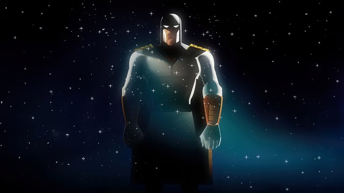 Space Ghost standing in front of a starry background