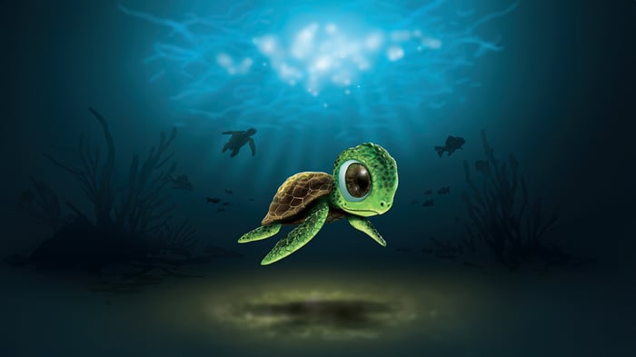 Cute Turtle Swimming Underwater