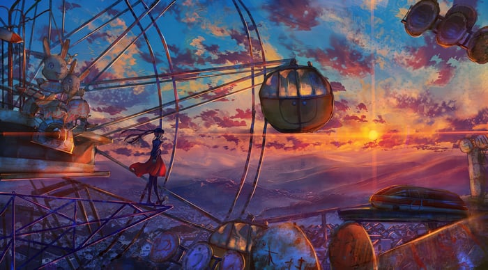 Girl on Ferris Wheel at Sunset