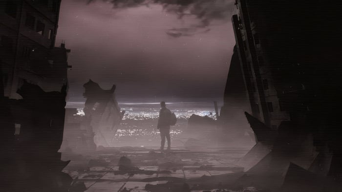 The Lonely Wanderer in a Ruined City