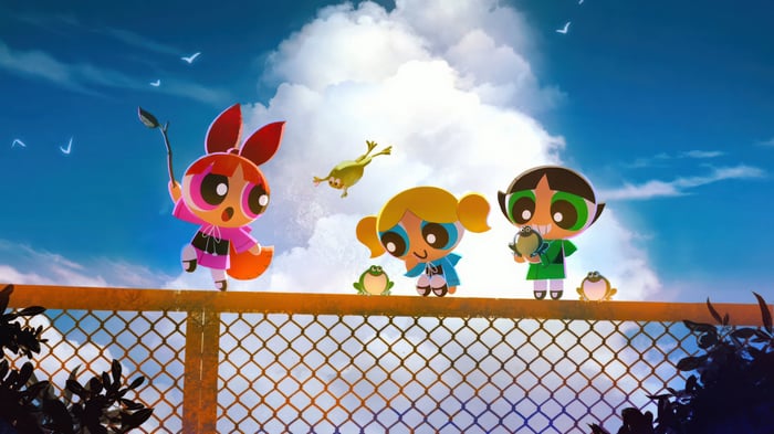 The Powerpuff Girls with Frogs on a Fence