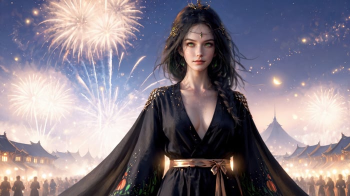 Girl of the Festival with Fireworks