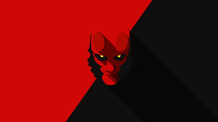 Hellboy's demonic face on red and black background