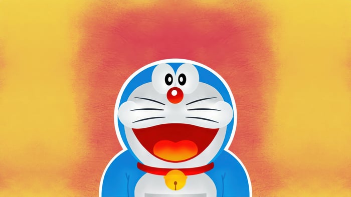 Doraemon with a red collar and bell