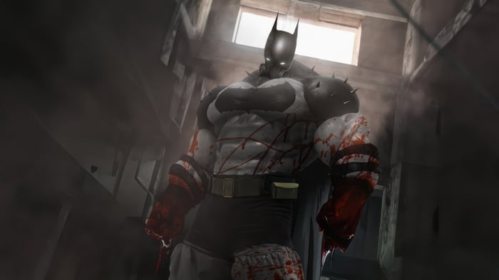 Absolute Batman covered in blood and spikes