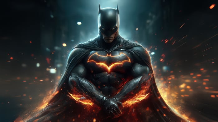 Batman with Fiery Bat Symbol