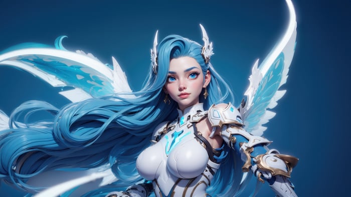 Angel Armor Girl with Blue Hair and Wings