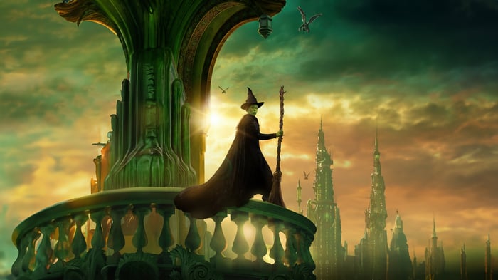 Elphaba from Wicked on a balcony in Oz