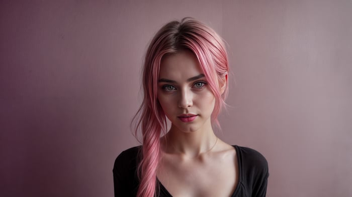 Young woman with pink hair in a black shirt
