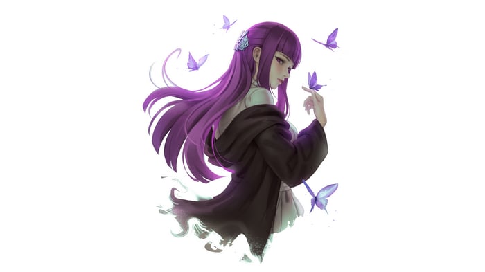 Frieren with Purple Hair and Butterflies
