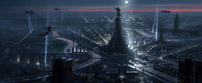 The Master and Margarita Cityscape with Flying Figure