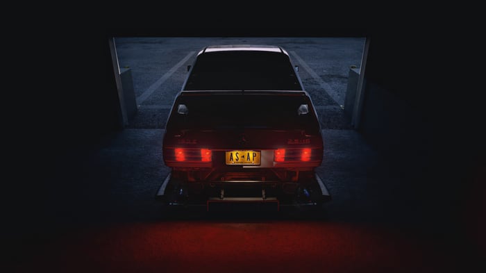 Mercedes 190e Evolution 2 in a dark garage