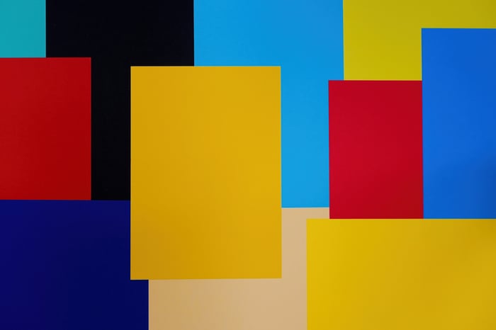 Abstract composition of colorful rectangles and squares
