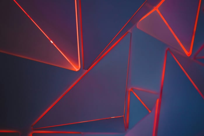 Abstract geometric pattern with glowing red lines