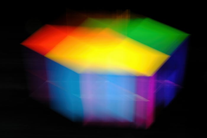 Abstract colorful cube with light streaks