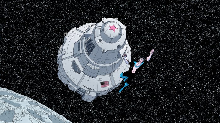 Invincible and a spaceship in space
