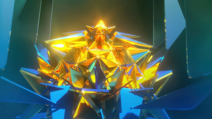 Abstract golden and blue geometric structure