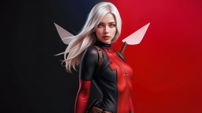 Lady Deadpool with White Hair and Katana