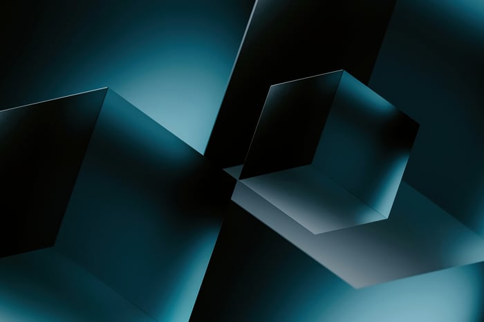 Abstract glowing blue geometric shapes with sharp edges