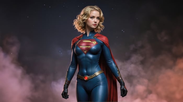Supergirl in a blue and red costume