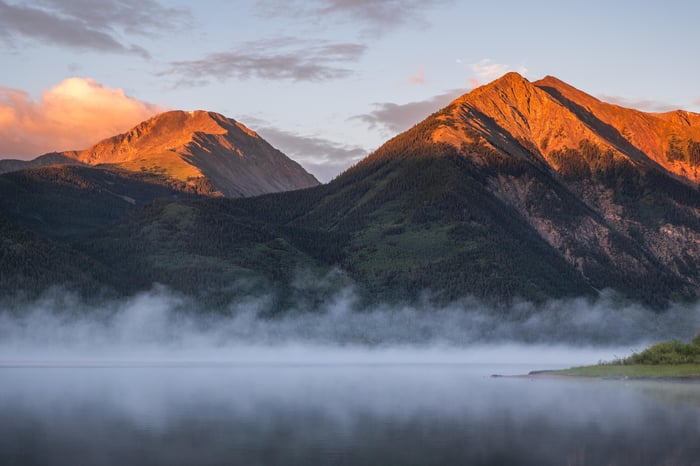 Sunrise over Twin Lakes, Colorado mountains