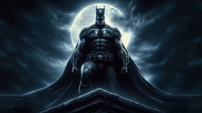 Batman Standing on a Rooftop Under the Moon
