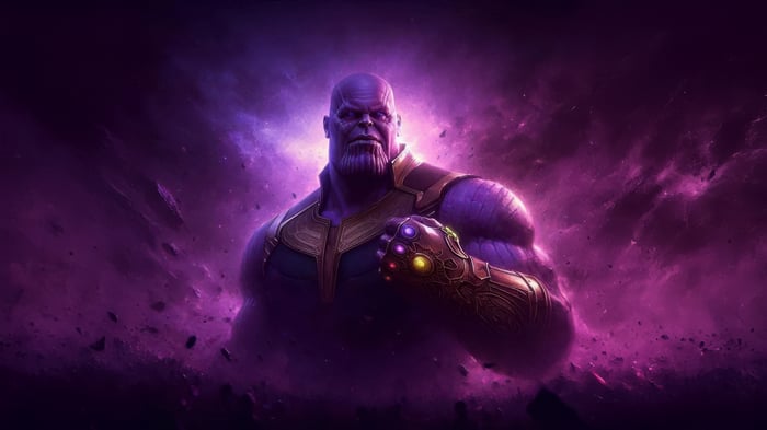 Thanos with the Infinity Gauntlet in space