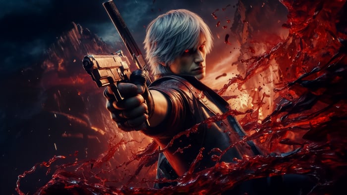 Dante from Devil May Cry 5 with a gun
