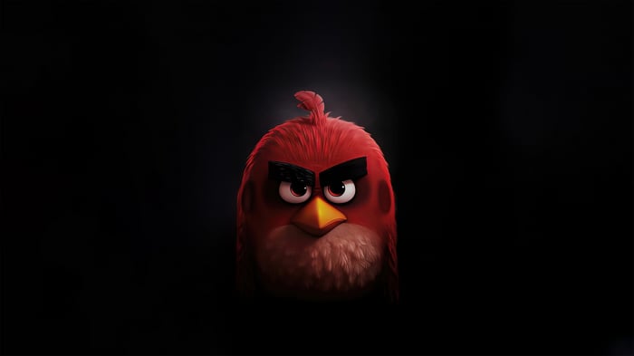 Red from Angry Birds on a dark background