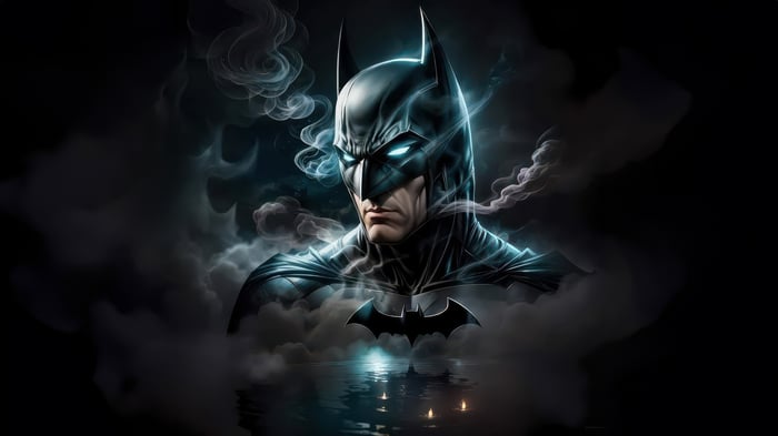 Batman in Smoke with Bat Symbol Reflection