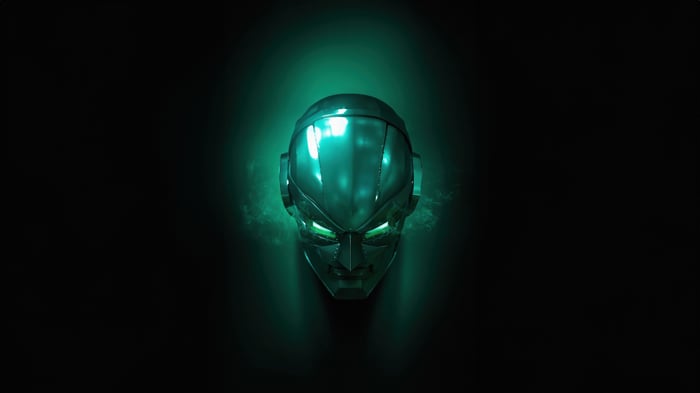 Doctor Doom's Mask with Glowing Green Eyes