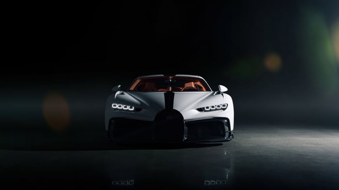Bugatti Chiron in a dark studio setting