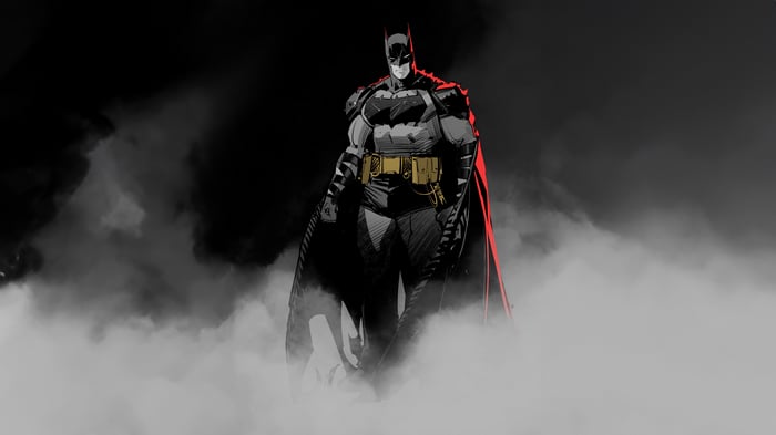 Batman in Smoke with Red Cape